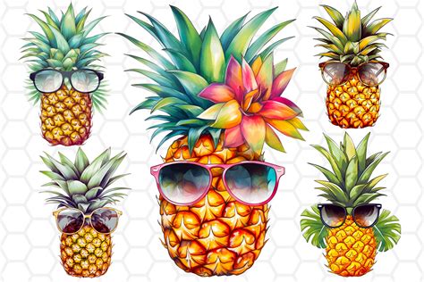 Watercolor Pineapple Clipart Bundle PNG Graphic By DreanArtDesign