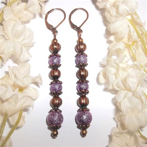 Wvluckygirl Jewelry Earrings Dangle Earring Long Purple And Copper