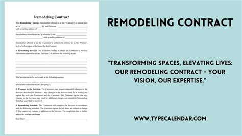 Free Printable Remodeling Contract Templates Pdf Word Agreement