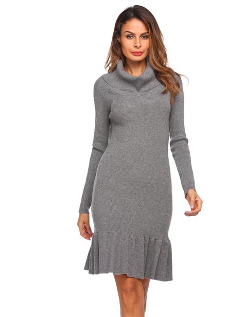 Zeagoo Womens Turtleneck Sweater Dresses Long Sleeve Ribbed Casual Midi