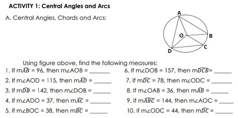 Solved Activity 1 Central Angles And Arcs A Central Angles Chords