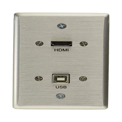 C2g 39874 Hdmi And Usb Pass Through Single Gang Wall Plate Brushed Aluminum