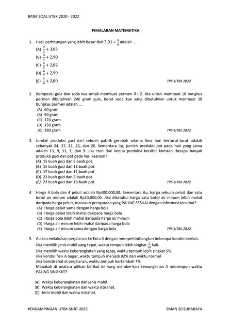 SOLUTION Bank Soal Utbk Penalaran Matematika Studypool