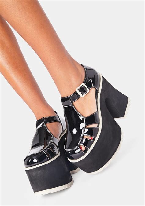 Current Mood Patent Strappy Platform Mary Janes Black Dolls Kill