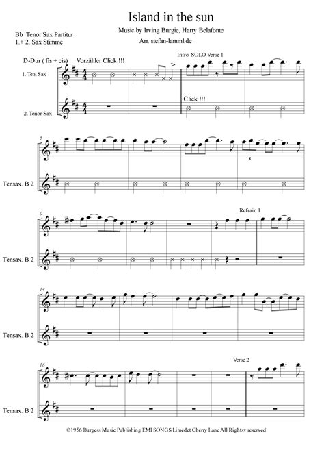 Island In The Sun Arr Stefan Lamml De By Harry Belafonte Sheet Music