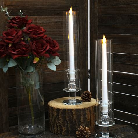 Clear Crystal Glass Hurricane Taper Candle Holders With Tall Cylinder Chimney Tubes Ehomemart