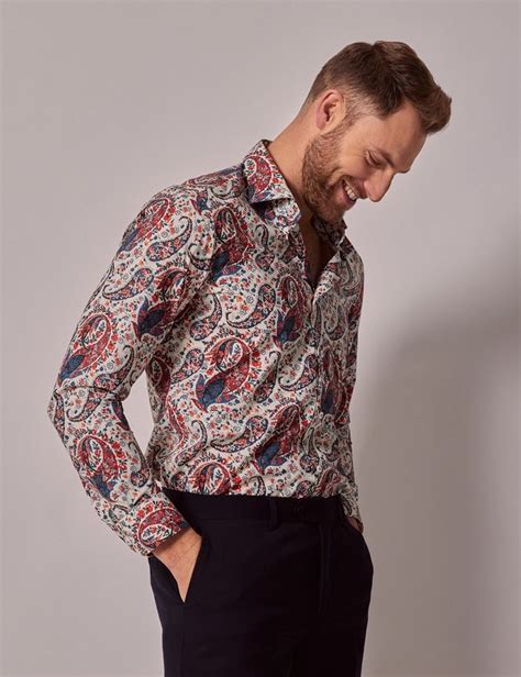 Men S White Red Paisley Slim Shirt Hawes Curtis