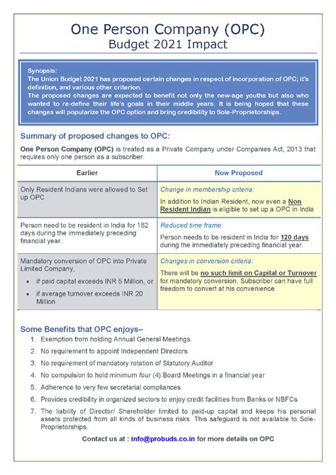 One Person Company (OPC) – ProBuds Strategy Consulting