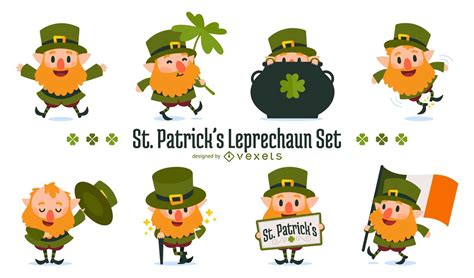 Descarga Vector De Conjunto De Ilustración De Duende De San Patricio