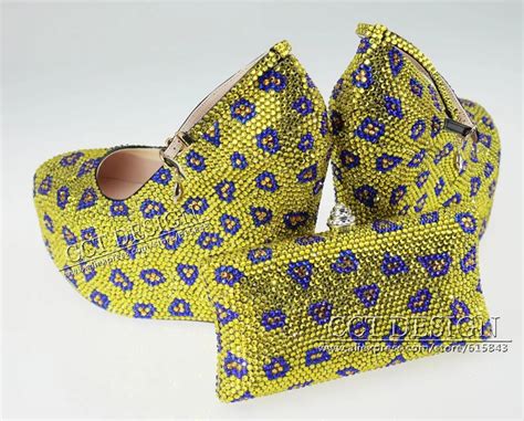 Sexy Women Blue And Gold Crystal High Heeled Wedges Wedding Wedges