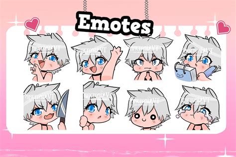 8 Emotes Girl Cat White Hair Bangs Light Skin Twitch Etsy