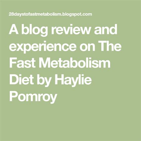 A Blog Review And Experience On The Fast Metabolism Diet By Haylie