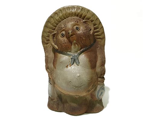 Vintage Tanuki Raccoon Dog Good Luck Statue Japanese Pottery Etsy