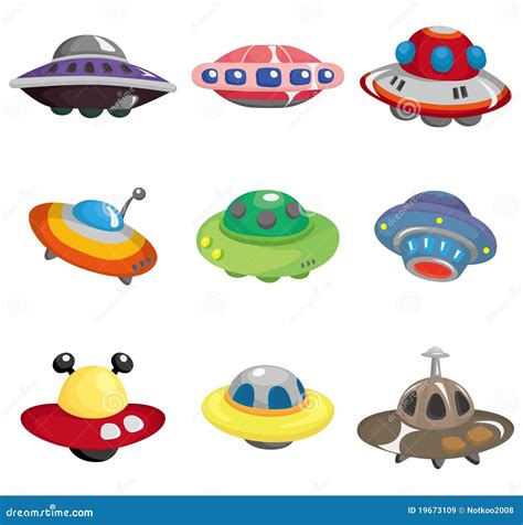 Cartoon Ufo Spaceship Icon Set Stock Vector Illustration Of Funny