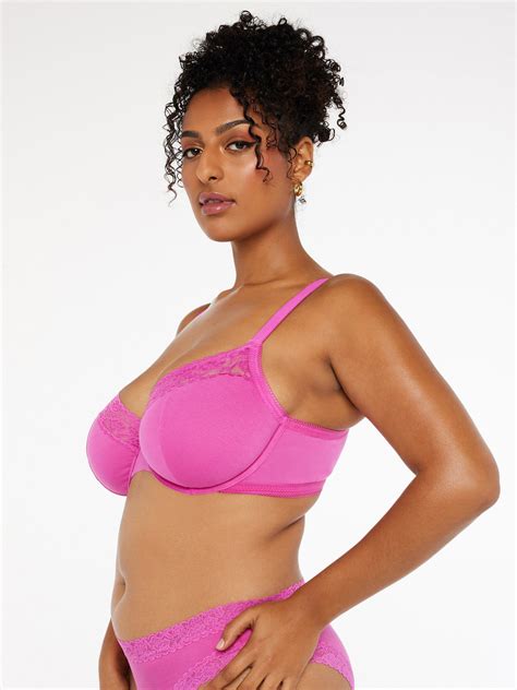 Cotton Essentials Lace Trim Unlined Bra In Pink Savage X Fenty