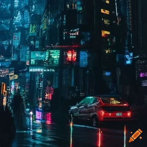 Night View Of A Cyberpunk City In The Rain