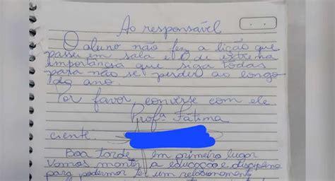 Professora Manda Bilhete A Pais Por Lição Que Aluno Não Fez E é