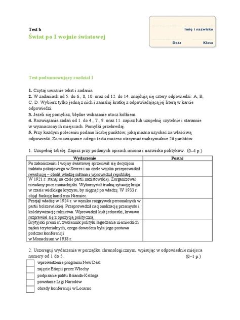 Sprawdzian Z Historii Klasa Ii Wojna Wiatowa Pdf