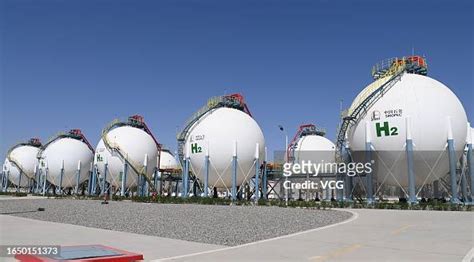 A View Of Hydrogen Storage Tanks At The Mega Green Hydrogen Plant On