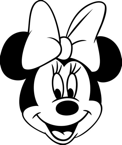 Minnie Mouse Face With A Bow On It S Head And Eyes Black And White