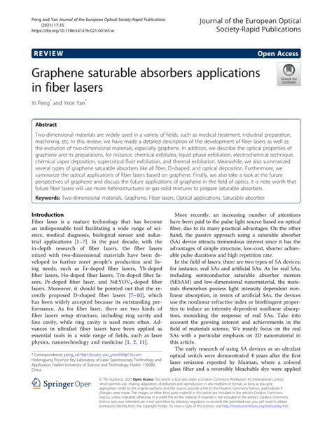 Pdf Graphene Saturable Absorbers Applications In Fiber Lasers