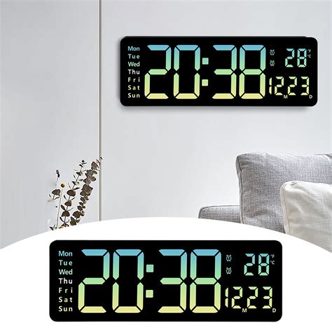 Wook Large Led Digital Wall Clock Temperature Date Day Display Usb Remote Control