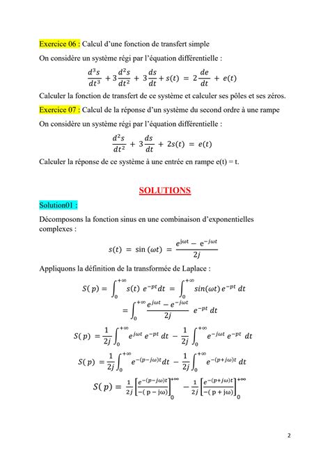 SOLUTION Exercices corrigés en transformée de Laplace Studypool