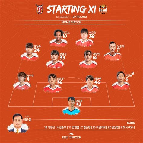 제주 Vs 서울 선발 라인업 1900 킥오프 국내축구 에펨코리아