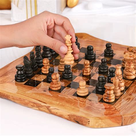 Glossy Handmade Olive Wooden Chess Set Board Complete With Artisan