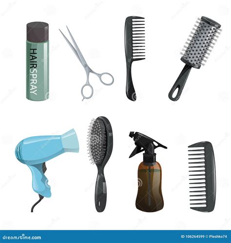 Hair Beauty Salon Equipment Set. Hairspray, Scissors, Comb, Hairbrush ...