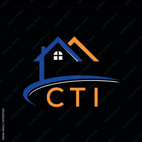 CTI house logo, letter logo. CTI blue image on black background and ...