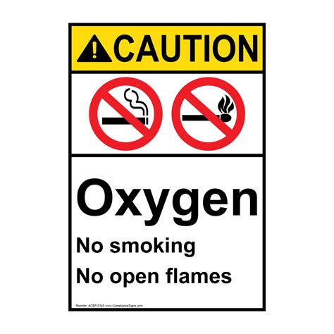 Vertical Oxygen No Smoking No Open Flames Sign ANSI Caution No Smoking