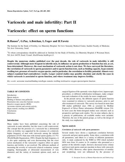 Pdf Varicocele And Male Infertility Part Ii Varicocele Effect On Sperm Functions