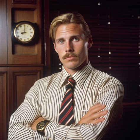 Un Hombre Con Bigote Y Una Camisa A Rayas Con Un Reloj En El Fondo