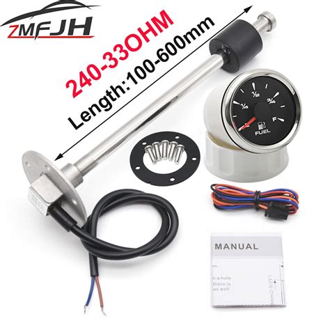 Car Boat Marine 52mm Fuel Level Gauge With Fuel Sending Unit 240 33ohm With 8 Color Backlight