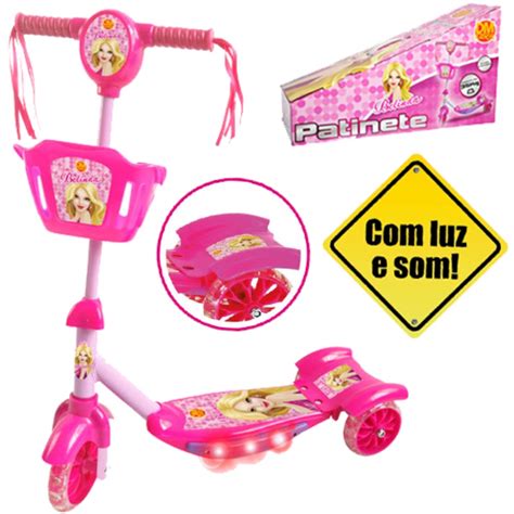 Patinete Belinha Infantil 3 Rodas E Cestinha Som E Luz A Pilha