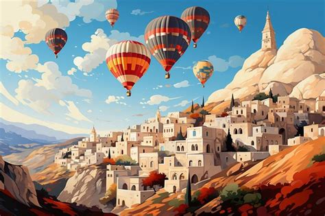 Premium Photo Landscape Sunrise In Cappadocia With Set Colorful Hot Air Balloon On Generative AI