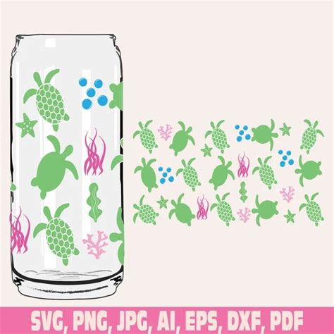 Turtle Glass Wrap Svg Png Can Glass Svg 16oz Libbey Wrap Svg Sea