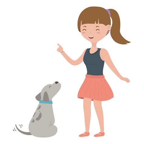 Niña con perro de dibujos animados Vector Gratis