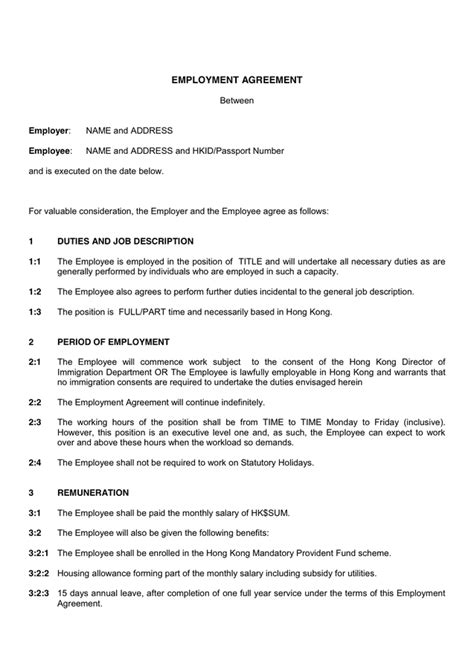 Employment Contract Template In Word And Pdf Formats