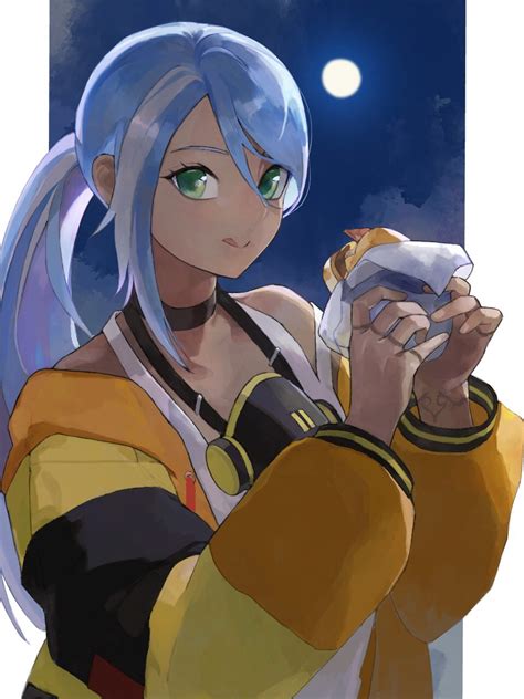 Safebooru 1girl Q Bangs Blue Hair Breasts Burger Dark Skinned Female