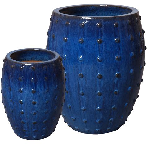 Studded Round Ceramic Planters - Royal Blue (set of 2) - Scenario Home