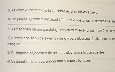 Assinale Verdadeiro Ou Falso Sobre As Afirmativas Abaixo Brainly Br