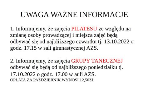 UWAGA WAŻNE INFORMACJE