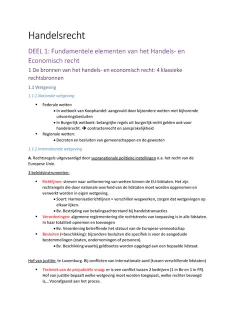 Samenvatting Praktisch Handels En Economisch Recht Colleges Warning