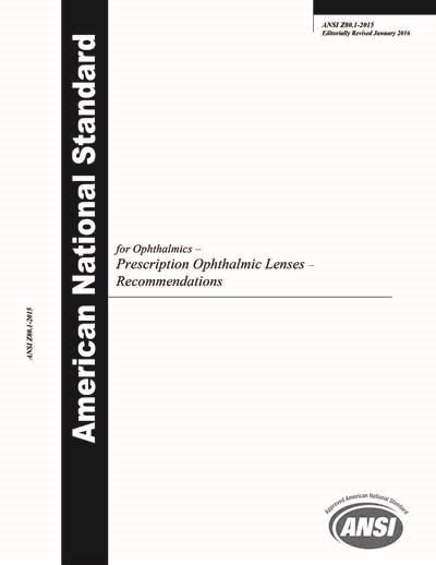 Ansi Z80 1 2015 Ophthalmics Prescription Ophthalmic Lenses Recommendations