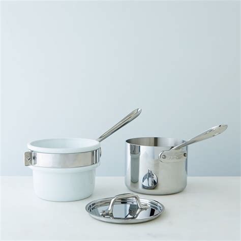 clad stainless double boiler  porcelain insert lid double