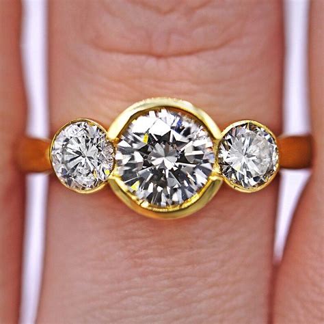 Modern Three Stone Bezel Set Diamond Ring Etsy Bezel Set Diamond