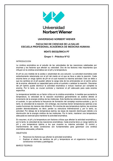 Bioquimica Informe Cinetica Enzimatica Universidad Norbert Wiener