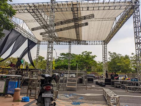 a stage being built for an event in surabaya, indonesia 22977435 Stock